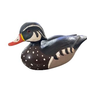 Vintage Hand Carved Wood Duck Figurine Painted Wood Duck Decoy
13"